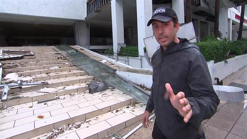 NBC News’ Gabe Gutierrez tours the area surrounding the hotel where he rode out Hurricane Maria in Puerto Rico on Sept. 20, 2017. (NBC News)